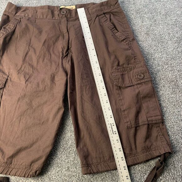 Ablanche Cargo Shorts Mens 38 Brown Y2K Baggy Fit Pockets 100% Cotton 12" Inseam - Picture 4 of 13
